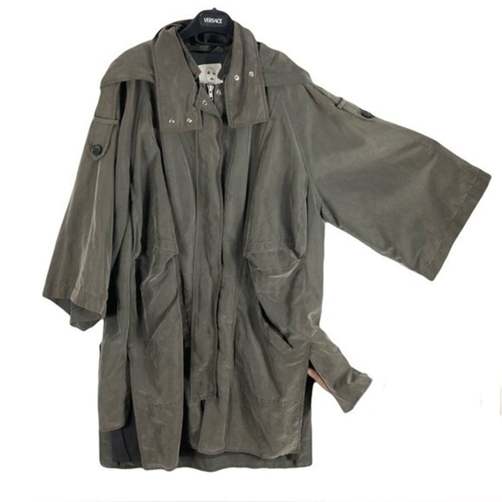 TOMBOY JACKET~M Oversized Hoodie Zip&Snaps Grey/Khaki Slits Hi-Low Layer-Back